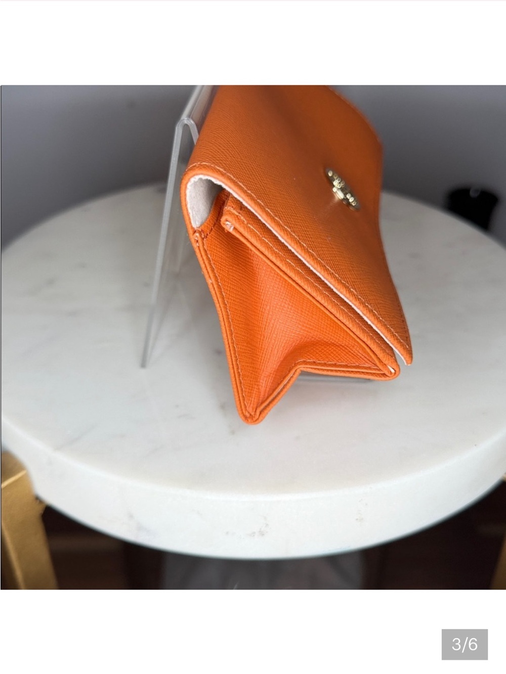 EUC Tory Burch Orange Saffiano Continental EYE GLASS CASE with Gold Logo - Picture 4 of 6